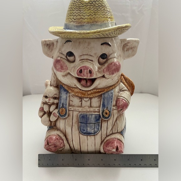 Cookie Jar 1960's Collectable Farmer Pig & Bunny - Picture 2 of 8